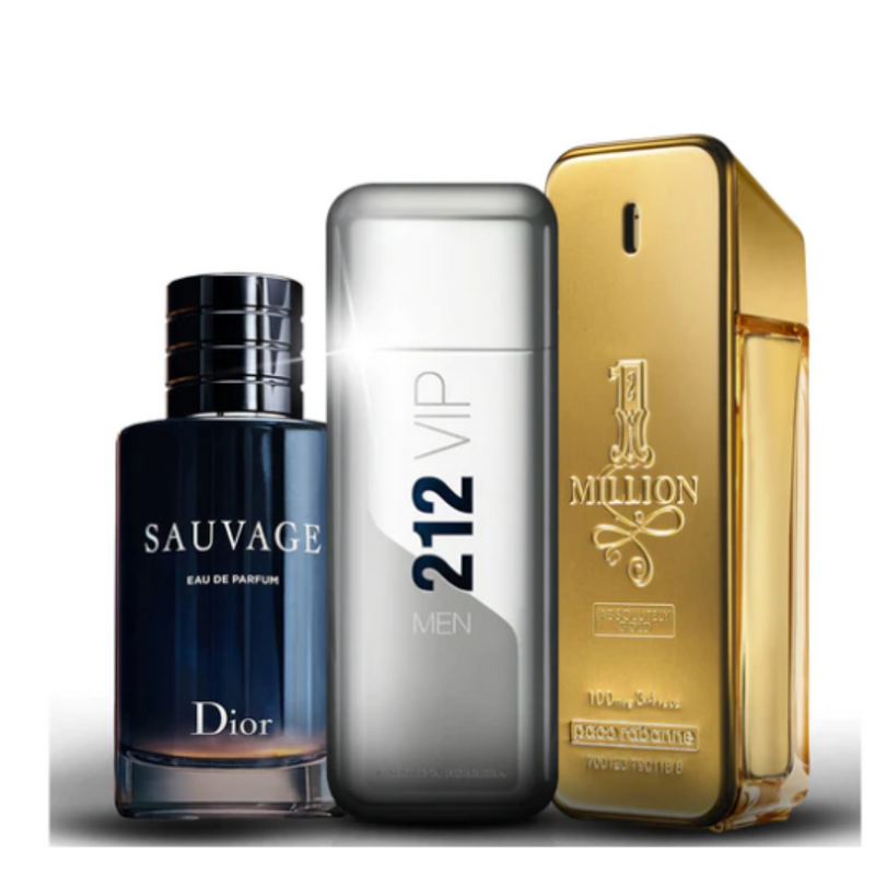 |QUEIMA DE ESTOQUE BLACK FRIDAY| - Kit 3 Perfumes Masculinos Importados (100ml) - 1 Million | 212 VIP Men | Sauvage Dior|