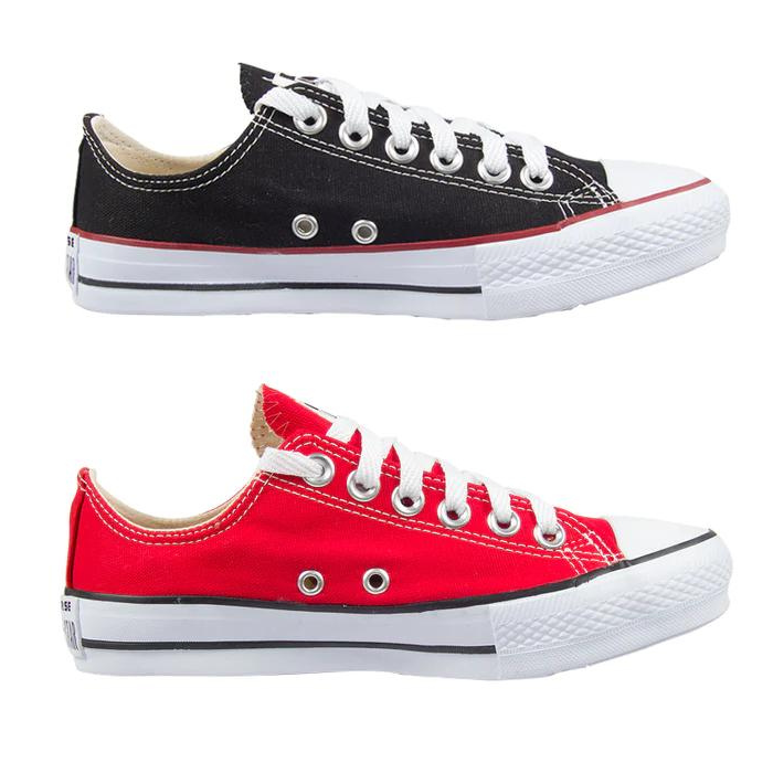 Kit 2 Pares All Star Cano Baixo (PRETO + VERMELHO)